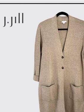 J Jill Cardigan Women M Brown Marled 2 Button Long Sweater Pockets Layering
